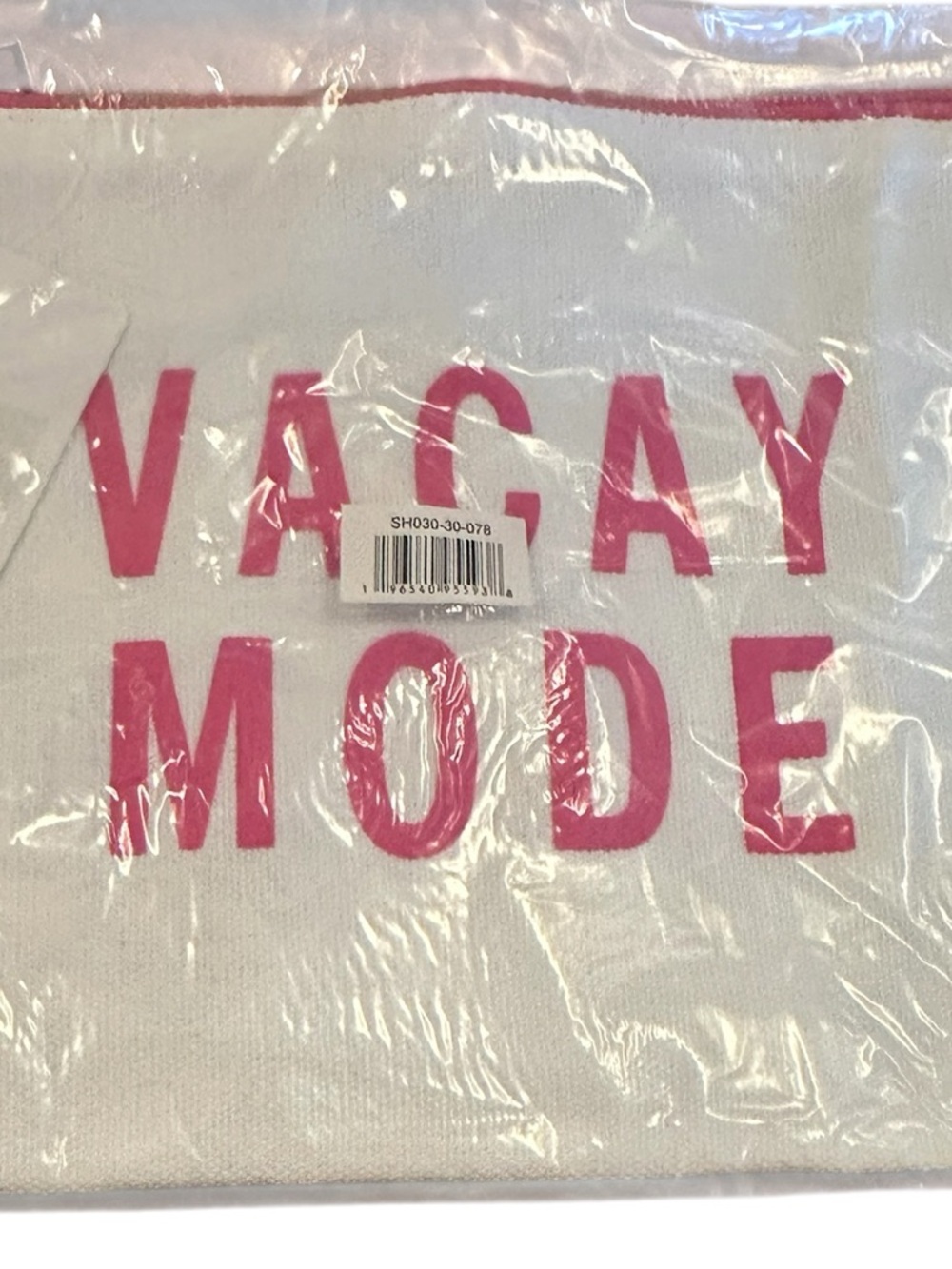 Vacay Mode White Canvas Pouch with Pink Lettering